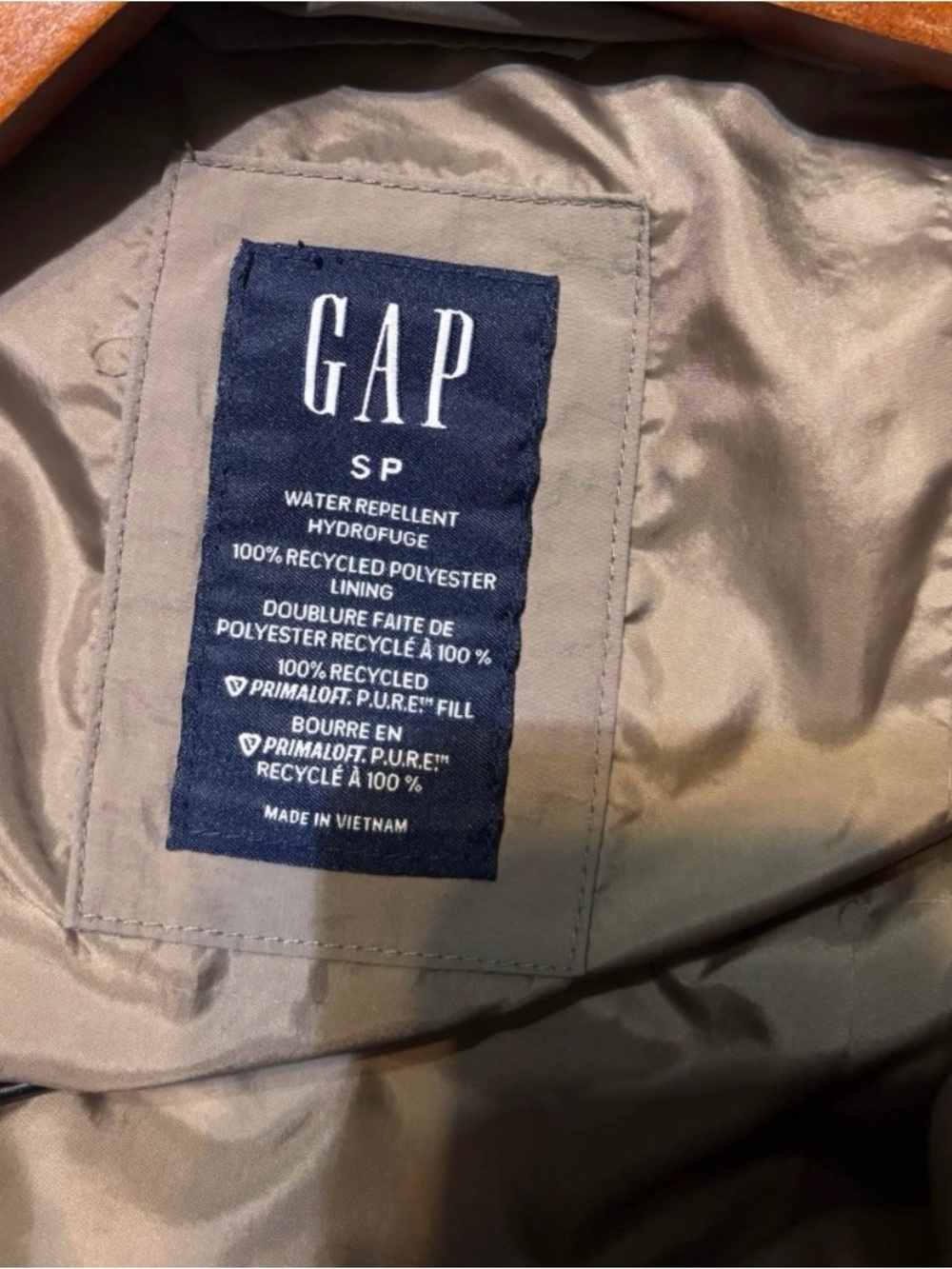 GAP Duvet Taupe Belted Hooded Puffer Vest - Picture 4 of 4